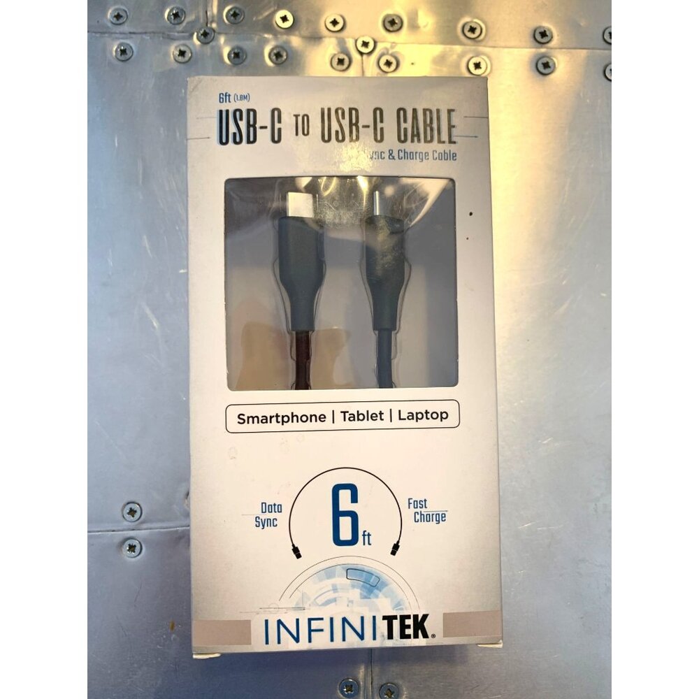 USB-C To USB-C Sync & Charge Cable 6 Ft By InfiniTek Smartphone/Tablet/Laptop Da